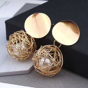 Fashion trend new retro style simple alloy woven brushed ball pearl women earrings women jewelry ohrringe dropshipping SP100