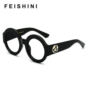 Feishini Big Eyeglasses frames Men Round Glasses Clear Vision Optical Glasses Frame Women Vintage Prescription Transparent