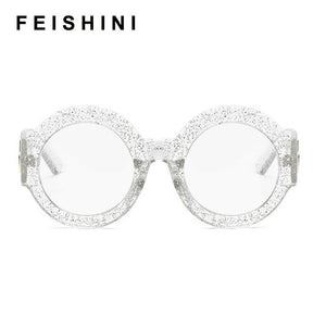 Feishini Big Eyeglasses frames Men Round Glasses Clear Vision Optical Glasses Frame Women Vintage Prescription Transparent