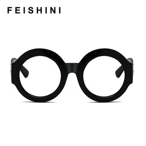 Feishini Big Eyeglasses frames Men Round Glasses Clear Vision Optical Glasses Frame Women Vintage Prescription Transparent
