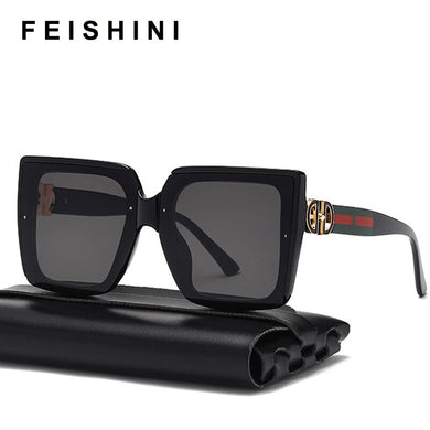 Feishini Brand  NO Logo Contracted Quality Square Sunglasses Women Oversized UV Protection Ladies Paris Glassees
