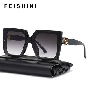 Feishini Brand  NO Logo Contracted Quality Square Sunglasses Women Oversized UV Protection Ladies Paris Glassees