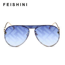 Load image into Gallery viewer, Feishini  Price 2022 Oversized Pilot Sunglasses Women  Brand  Flat Top One Piece Men Eyewear Brown Mirror