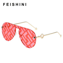 Load image into Gallery viewer, Feishini  Price 2022 Oversized Pilot Sunglasses Women  Brand  Flat Top One Piece Men Eyewear Brown Mirror