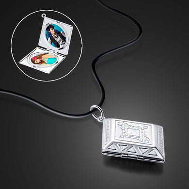 Female 925 sterling silver necklace simple geometric box pendant creative can be placed photos popular solid silver jewelry