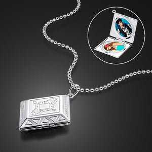 Female 925 sterling silver necklace simple geometric box pendant creative can be placed photos popular solid silver jewelry