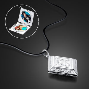 Female 925 sterling silver necklace simple geometric box pendant creative can be placed photos popular solid silver jewelry