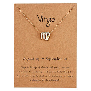 Female Elegant Star Zodiac Sign 12 Constellation Necklaces Pendant Charm Gold Chain Choker Necklaces for Women Jewelry Cardboard