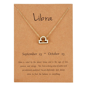 Female Elegant Star Zodiac Sign 12 Constellation Necklaces Pendant Charm Gold Chain Choker Necklaces for Women Jewelry Cardboard