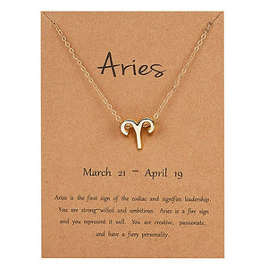Female Elegant Star Zodiac Sign 12 Constellation Necklaces Pendant Charm Gold Chain Choker Necklaces for Women Jewelry Cardboard