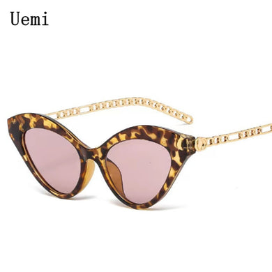 Female Cat Eye Sunglasses For Women Gold Chain Decoration  Brand Design Shades Eyewear Leopard Sun Glasses UV400