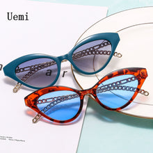 Load image into Gallery viewer, Female Cat Eye Sunglasses For Women Gold Chain Decoration  Brand Design Shades Eyewear Leopard Sun Glasses UV400
