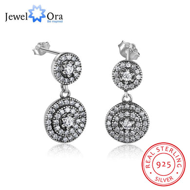 Female Solid 925 Sterling Silver Stud Earrings Double Round Pattern Romantic Style Jewelry Gifts to Girls ( EA102013)
