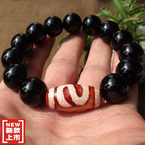 Fengshui Protezione Pietra Naturale Gancio per Soldi Dzi Bead Genuino Amuleto Talismano Bracciale Antico Corniola Vecchio Nepal Zee Nero 