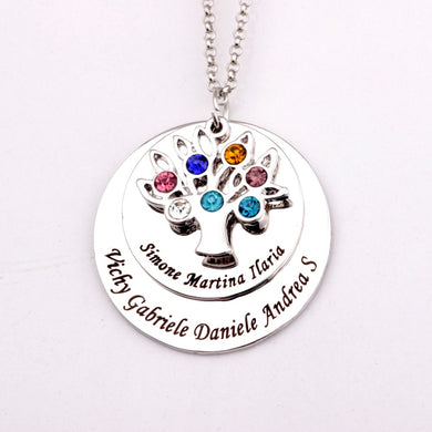 Filigree Family Tree Pendant Necklace with Birthstones Birthstones Long Necklaces Jewelry Custom Made Any Name YP2548