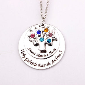 Filigree Family Tree Pendant Necklace with Birthstones Birthstones Long Necklaces Jewelry Custom Made Any Name YP2548