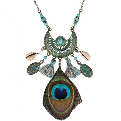 2018 fashion feather long tassel collar choker necklace pendants vintage maxi statement necklace women Jewelry wholesale