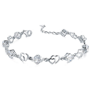 Fine 100% 925 Sterling Silver Bangles Heart connected zircon For Women Bracelets Prevent Allergy Silver Jewelry Gifts