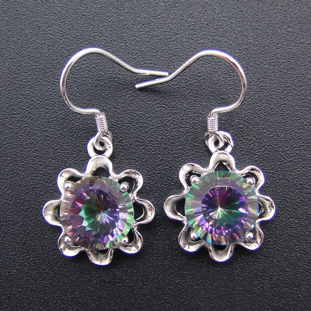 Fine Jewelry 100% 925 Sterling Silver Earrings Rainbow Mystic Topaz Drop Earrings Women Jewelry Earrings for Women Daily Wear