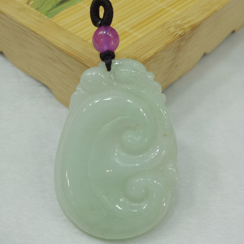 Fine Jewelry Fashion Natural Emerald Jade Carved Ruyi Necklace Pendant Lucky and Blessing Jade Necklce Women men Jewelry