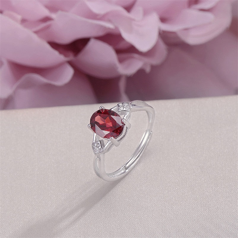 Fine Jewelry Garnet Rings For Women 925 Silver Vintage Natural Oval Red 1ct Gemstone Luxury Adjustable Wedding Ringen R-GA003