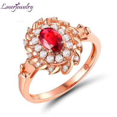 Fine Jewelry New 18K Rose Gold Red Ruby Diamond Ring Oval 4x6mm Engagement Rings for Ladies WU302C