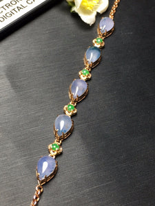 Fine Jewelry Real 18K Rose Gold AU750 Myanmer Origin Natural Green Jade Gemstone Female Bracelets for Women Fine Bracelets