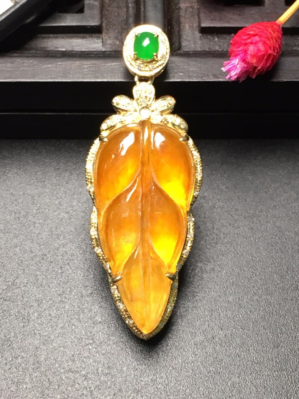 Fine Jewelry Real 18K white Gold AU750 Leaf 100% Natural Burmes Jadite Yellow Myanmer origin jade pendant neckalces for women