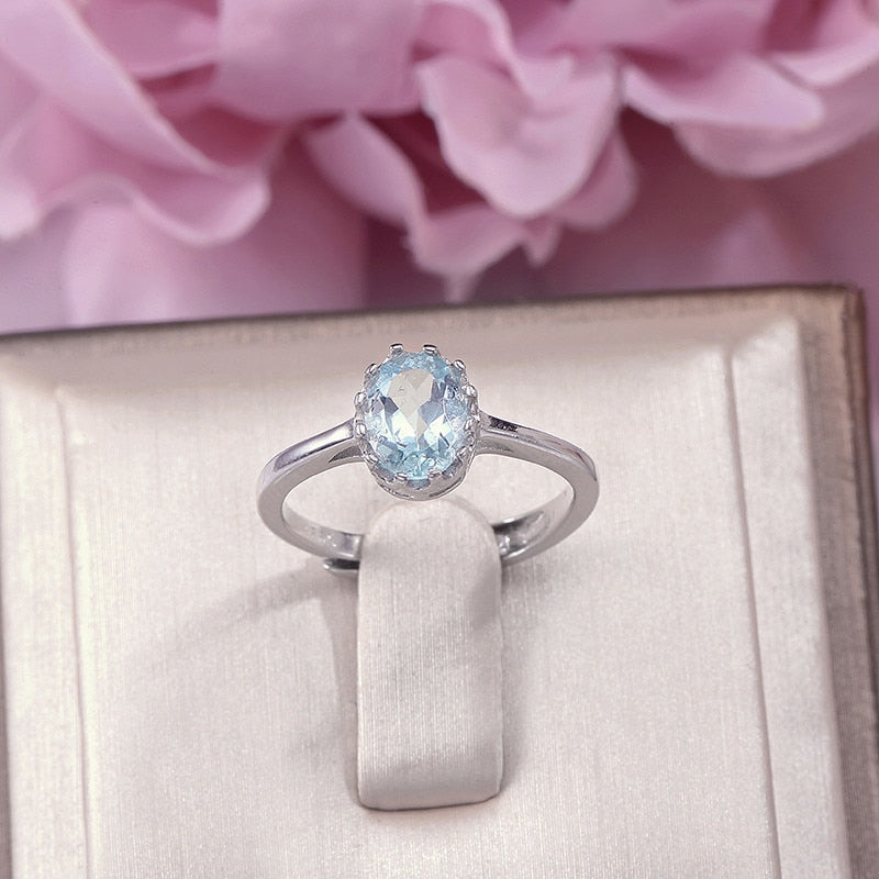 Fine Jewelry Topaz Rings for Women 100% 925 Silver Sterling Natural Oval Blue Gemstone Simple Engagement Wedding Ring R-TO007