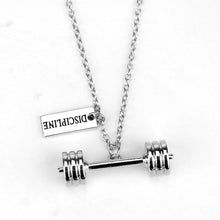 Load image into Gallery viewer, Fitness Gym dumbbell silver Charm Pendant necklace strong is beautiful women Men necklace fashion sports Jewelry Men Gift
