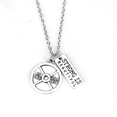 Fitness Gym dumbbell silver Charm Pendant necklace strong is beautiful women Men necklace fashion sports Jewelry Men Gift
