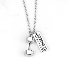 Load image into Gallery viewer, Fitness Gym dumbbell silver Charm Pendant necklace strong is beautiful women Men necklace fashion sports Jewelry Men Gift