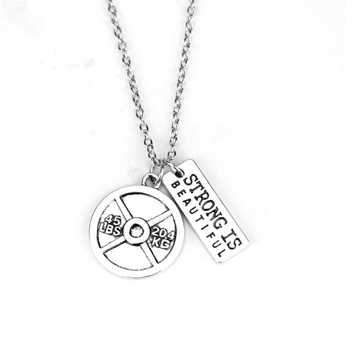 Fitness Gym dumbbell silver Charm Pendant necklace strong is beautiful women Men necklace fashion sports Jewelry Men Gift