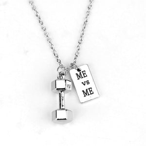 Fitness Gym dumbbell silver Charm Pendant necklace strong is beautiful women Men necklace fashion sports Jewelry Men Gift