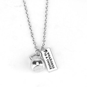 Fitness Gym dumbbell silver Charm Pendant necklace strong is beautiful women Men necklace fashion sports Jewelry Men Gift