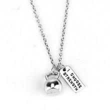 Load image into Gallery viewer, Fitness Gym dumbbell silver Charm Pendant necklace strong is beautiful women Men necklace fashion sports Jewelry Men Gift