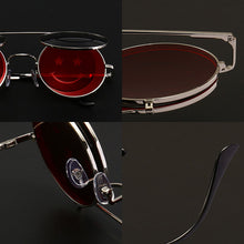 Load image into Gallery viewer, Flat Top Clamshell Goggles Round Brand Designer Metal Retro Men Women Flip Up Sun Glasses Vintage Gothic Steampunk Sunglasses