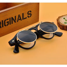 Load image into Gallery viewer, Flat Top Clamshell Goggles Round Brand Designer Metal Retro Men Women Flip Up Sun Glasses Vintage Gothic Steampunk Sunglasses