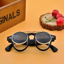 Load image into Gallery viewer, Flat Top Clamshell Goggles Round Brand Designer Metal Retro Men Women Flip Up Sun Glasses Vintage Gothic Steampunk Sunglasses