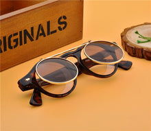 Load image into Gallery viewer, Flat Top Clamshell Goggles Round Brand Designer Metal Retro Men Women Flip Up Sun Glasses Vintage Gothic Steampunk Sunglasses