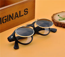 Load image into Gallery viewer, Flat Top Clamshell Goggles Round Brand Designer Metal Retro Men Women Flip Up Sun Glasses Vintage Gothic Steampunk Sunglasses