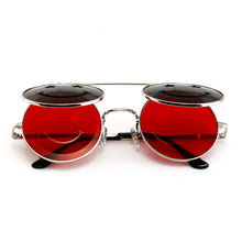 Load image into Gallery viewer, Flat Top Clamshell Goggles Round Brand Designer Metal Retro Men Women Flip Up Sun Glasses Vintage Gothic Steampunk Sunglasses