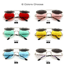 Load image into Gallery viewer, Flat Top Clamshell Goggles Round Brand Designer Metal Retro Men Women Flip Up Sun Glasses Vintage Gothic Steampunk Sunglasses