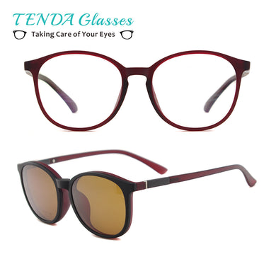 Flexible Plastic Vintage Round Sun Glasses Women Magnetic Polarized Prescription Sunglasses For Myopia Lens With Clip On