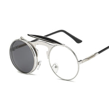 Load image into Gallery viewer, Flip Up Gothic Steampunk Sunglasses Round Brand Vintage Sun Glasses  Designer Metal Retro Men Women Flat Top Clamshell Goggles