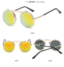 Load image into Gallery viewer, Flip Up Gothic Steampunk Sunglasses Round Brand Vintage Sun Glasses  Designer Metal Retro Men Women Flat Top Clamshell Goggles