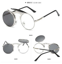 Load image into Gallery viewer, Flip Up Gothic Steampunk Sunglasses Round Brand Vintage Sun Glasses  Designer Metal Retro Men Women Flat Top Clamshell Goggles