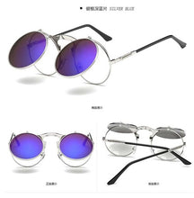 Load image into Gallery viewer, Flip Up Gothic Steampunk Sunglasses Round Brand Vintage Sun Glasses  Designer Metal Retro Men Women Flat Top Clamshell Goggles