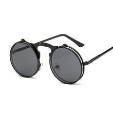 Load image into Gallery viewer, Flip Up Gothic Steampunk Sunglasses Round Brand Vintage Sun Glasses  Designer Metal Retro Men Women Flat Top Clamshell Goggles