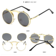 Load image into Gallery viewer, Flip Up Gothic Steampunk Sunglasses Round Brand Vintage Sun Glasses  Designer Metal Retro Men Women Flat Top Clamshell Goggles